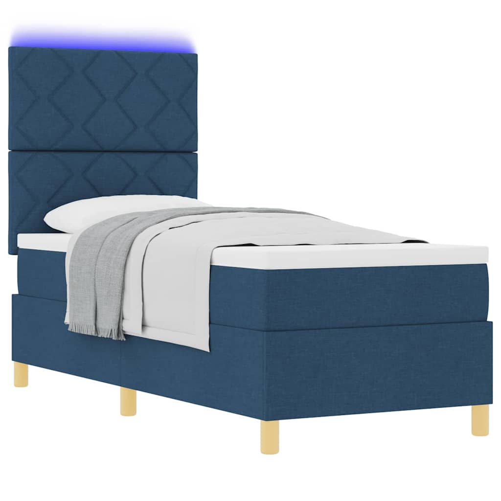 LED Boxspringbett mit Kopfteil Blau 80 x 200 cm Stoff
