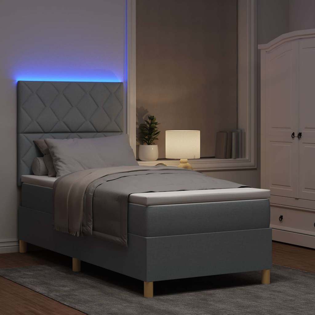 LED Boxspringbett mit Kopfteil Hellgrau 90 x 190 cm Stoff