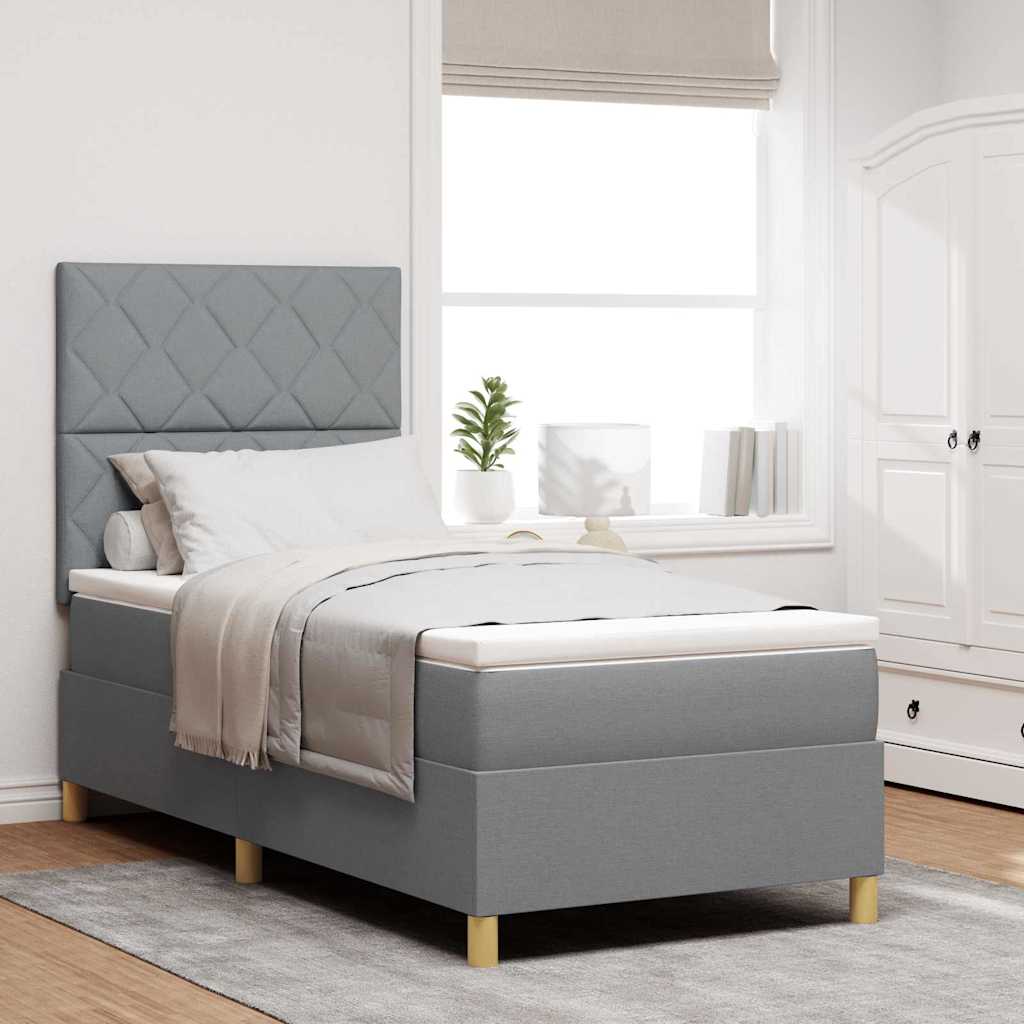 LED Boxspringbett mit Kopfteil Hellgrau 90 x 190 cm Stoff