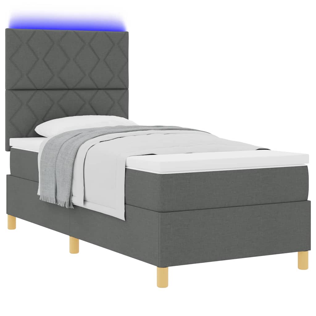LED Boxspringbett mit Kopfteil Dunkelgrau 90 x 190 cm Stoff