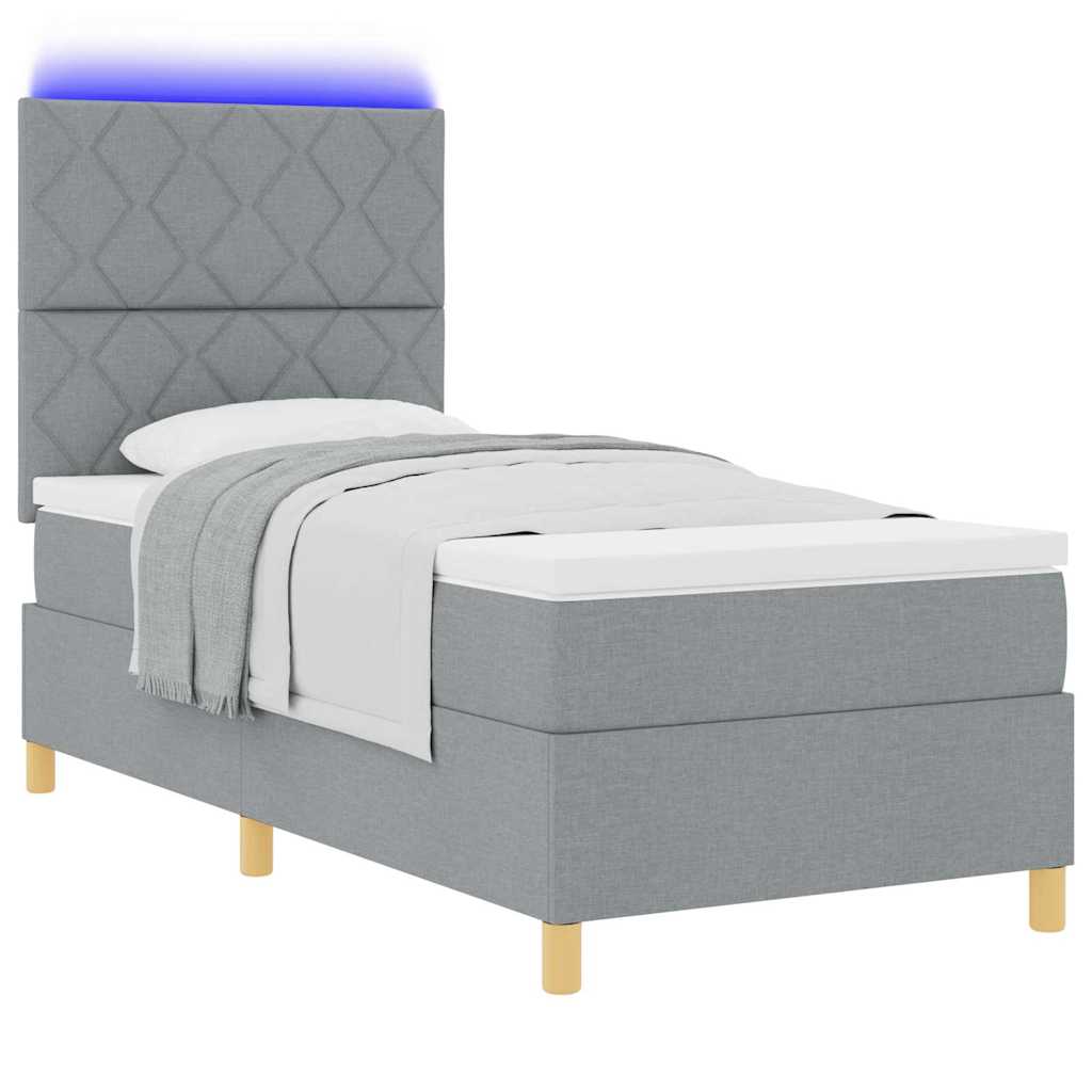 LED Boxspringbett mit Kopfteil Hellgrau 90 x 200 cm Stoff