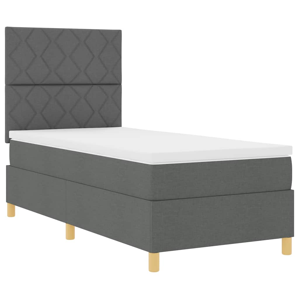 LED Boxspringbett mit Kopfteil Dunkelgrau 90 x 200 cm Stoff