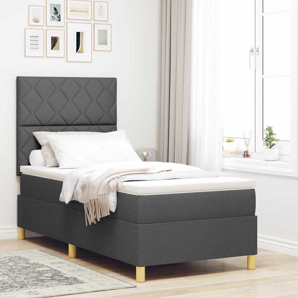 LED Boxspringbett mit Kopfteil Dunkelgrau 100 x 200 cm Stoff