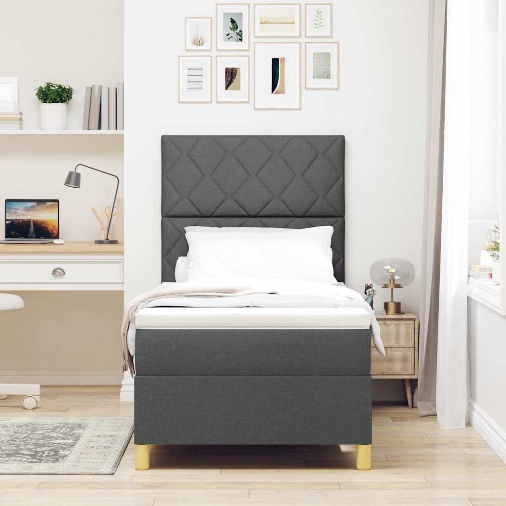 LED Boxspringbett mit Kopfteil Dunkelgrau 100 x 200 cm Stoff