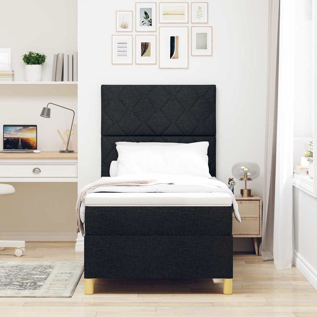 LED Boxspringbett mit Kopfteil Schwarz 100 x 200 cm Stoff