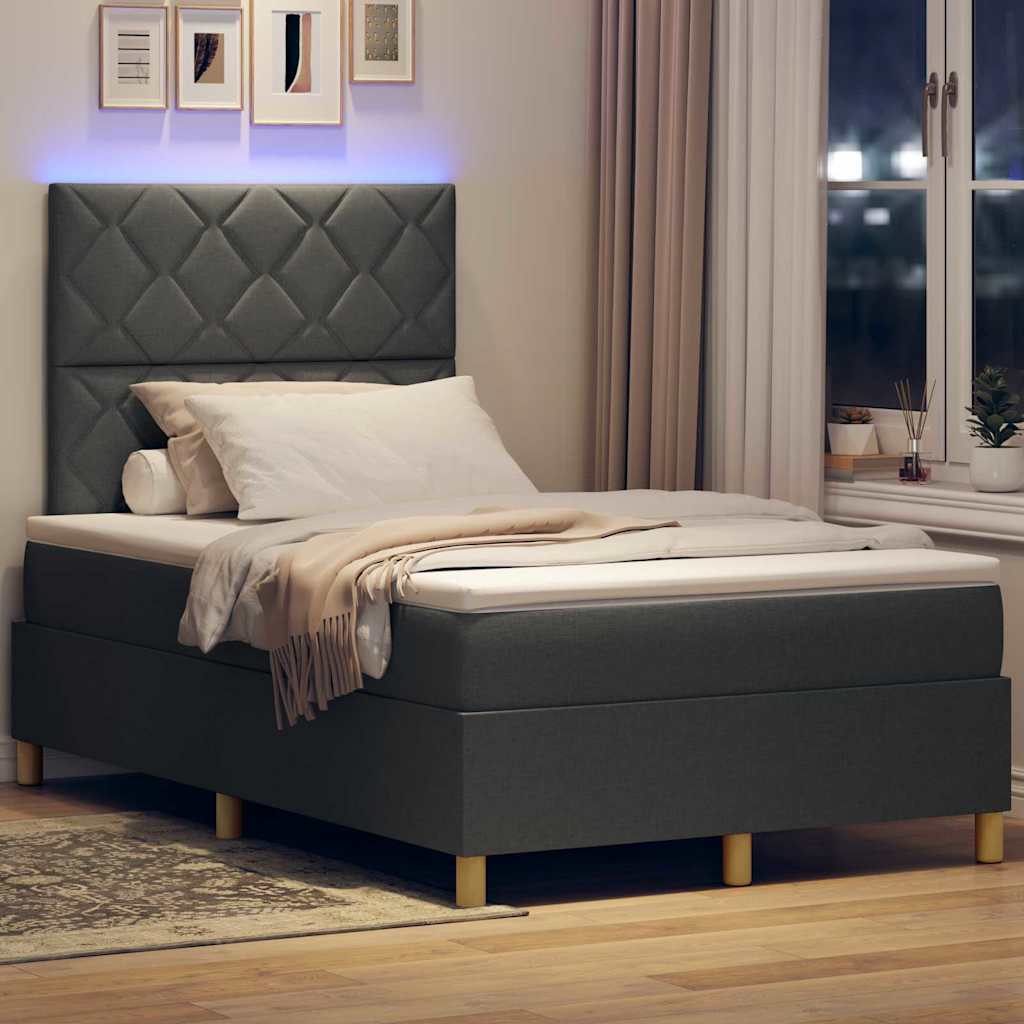 LED Boxspringbett mit Kopfteil Dunkelgrau 120 x 190 cm Stoff