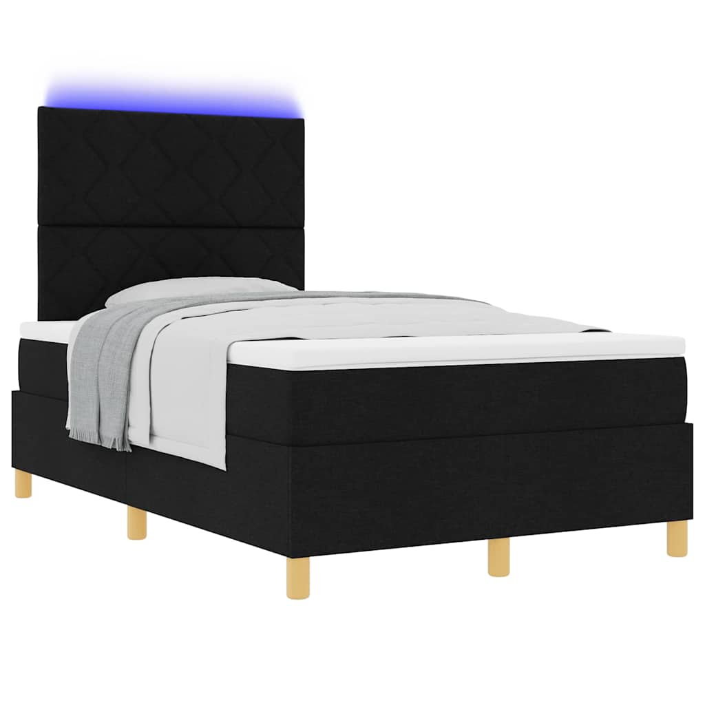 LED Boxspringbett mit Kopfteil Schwarz 120 x 190 cm Stoff