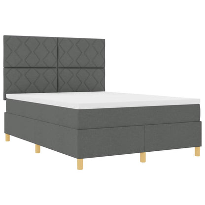 LED Boxspringbett mit Kopfteil Dunkelgrau 140 x 190 cm Stoff