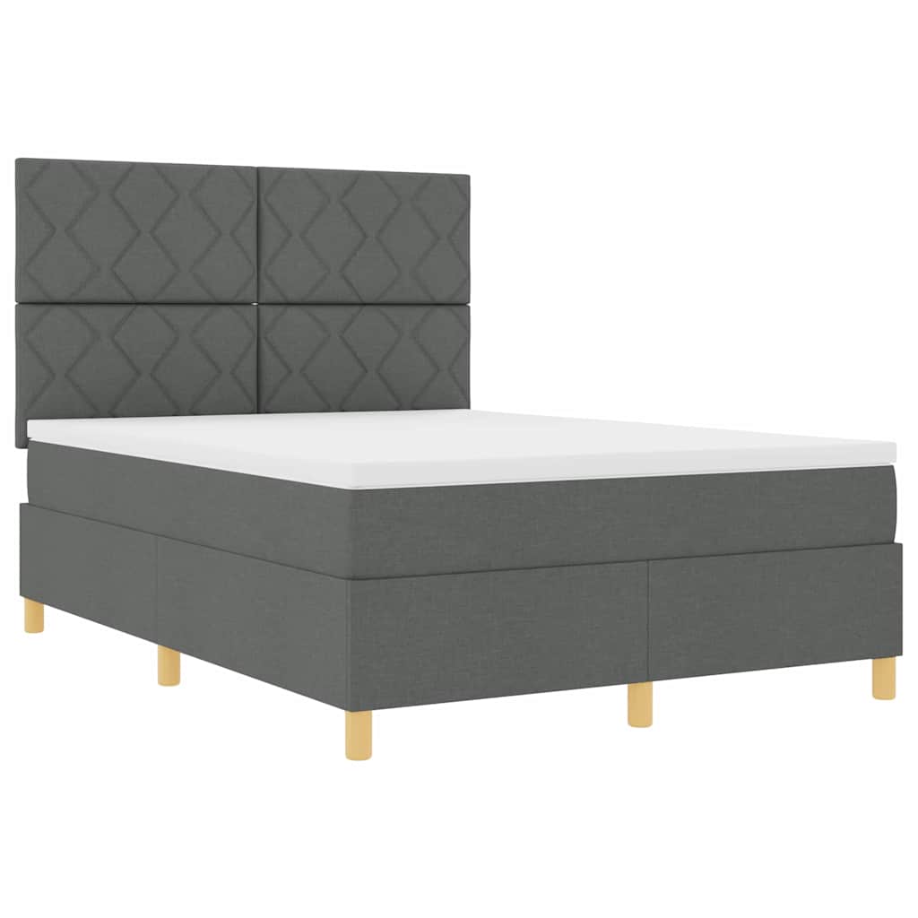 LED Boxspringbett mit Kopfteil Dunkelgrau 140 x 200 cm Stoff