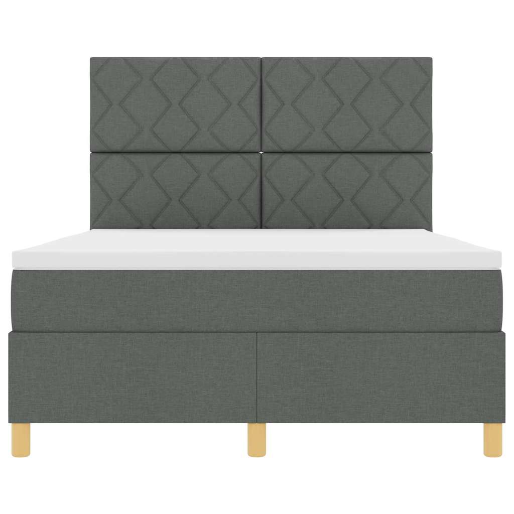 LED Boxspringbett mit Kopfteil Dunkelgrau 140 x 200 cm Stoff