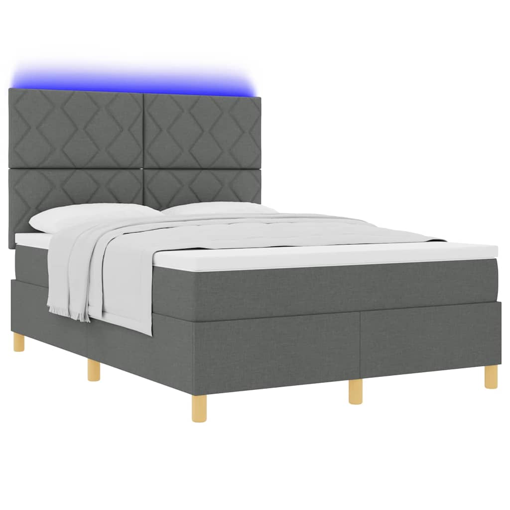 LED Boxspringbett mit Kopfteil Dunkelgrau 140 x 200 cm Stoff