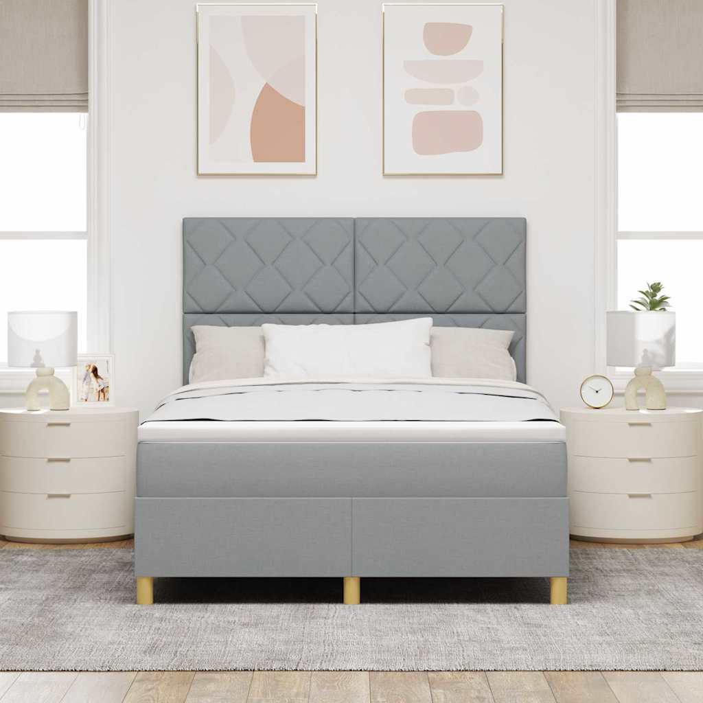 LED Boxspringbett mit Kopfteil Hellgrau 160 x 200 cm Stoff