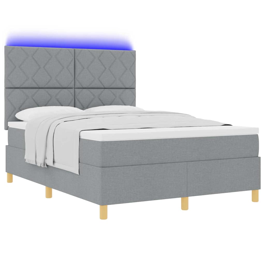 LED Boxspringbett mit Kopfteil Hellgrau 160 x 200 cm Stoff