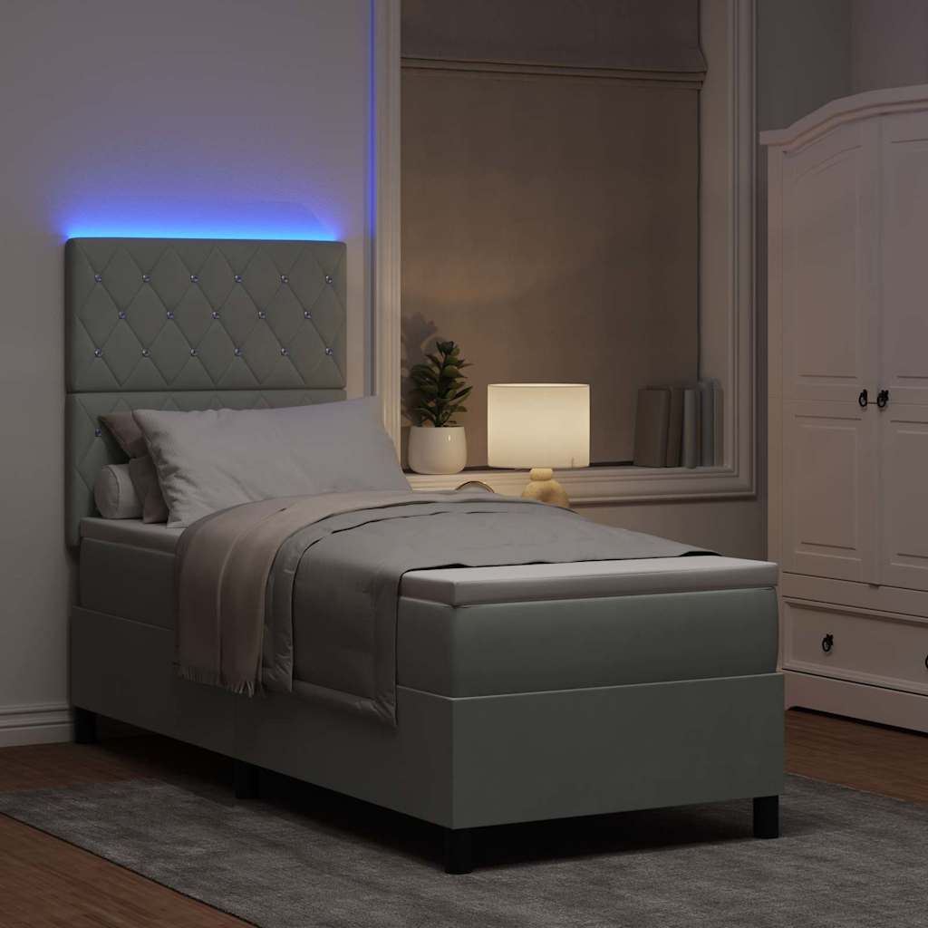LED Boxspringbett mit Matratze Hellgrau 80 x 200 cm Stoff