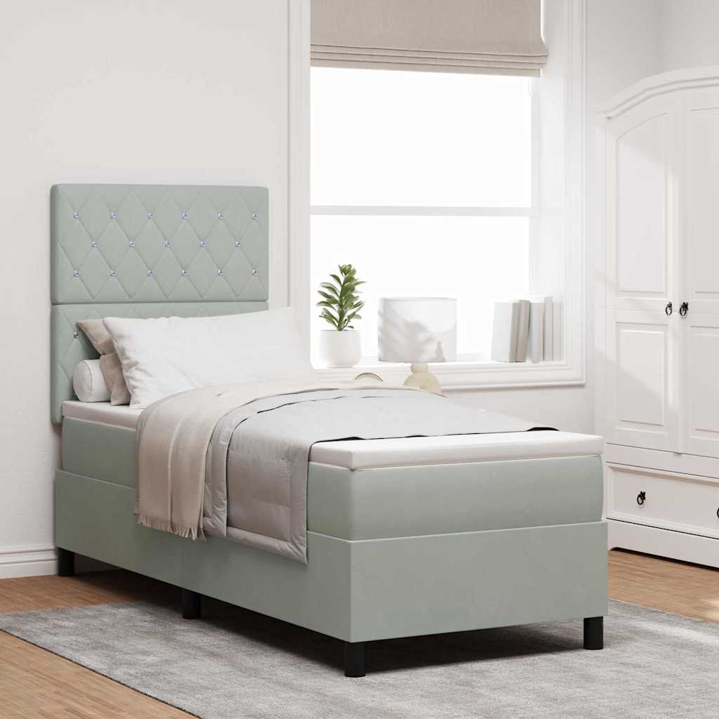 LED Boxspringbett mit Matratze Hellgrau 80 x 200 cm Stoff