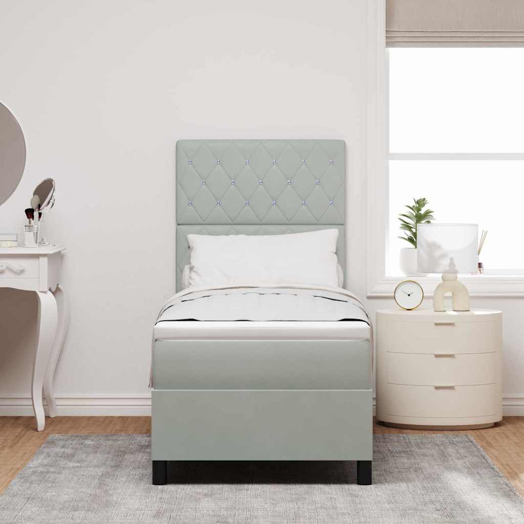 LED Boxspringbett mit Matratze Hellgrau 80 x 200 cm Stoff