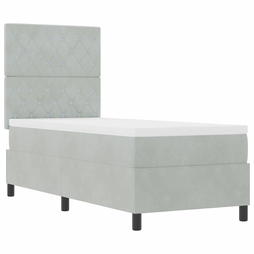 LED Boxspringbett mit Matratze Hellgrau 80 x 200 cm Stoff
