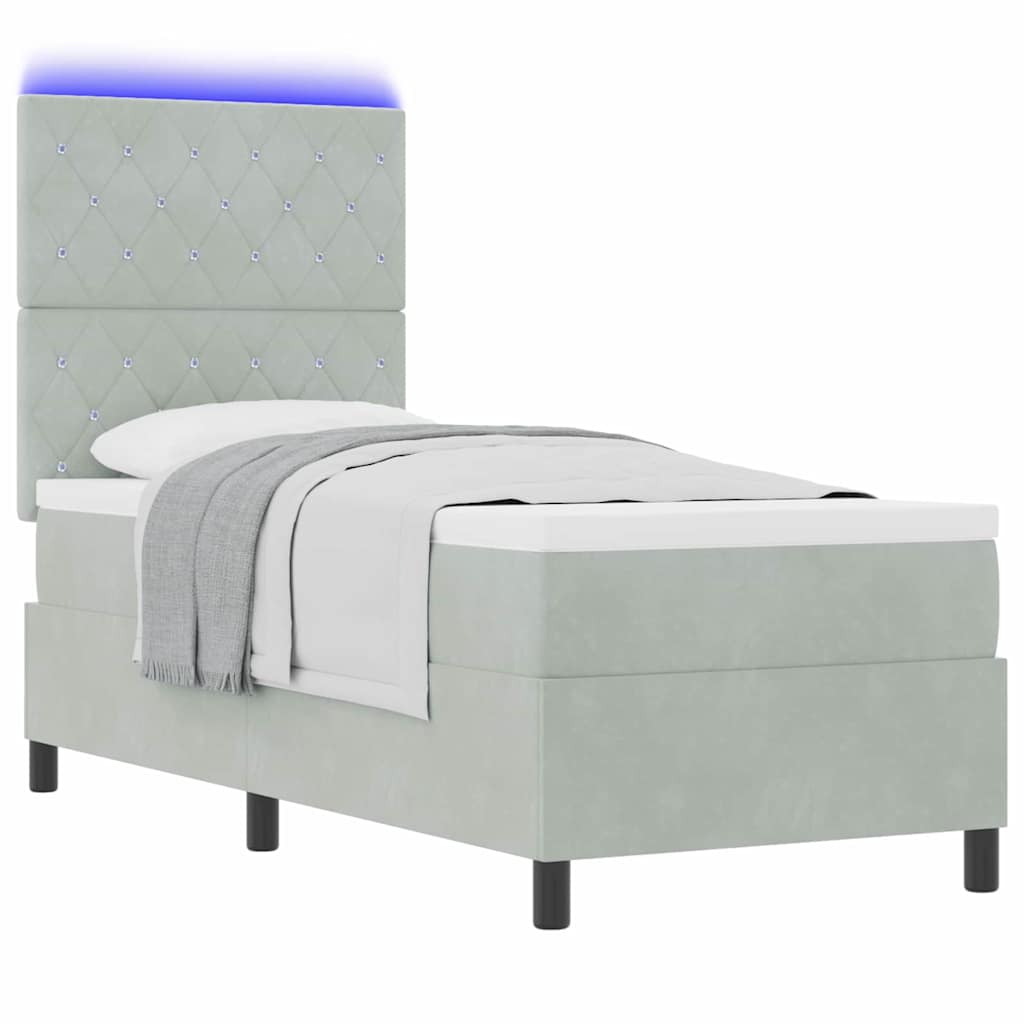 LED Boxspringbett mit Matratze Hellgrau 80 x 200 cm Stoff