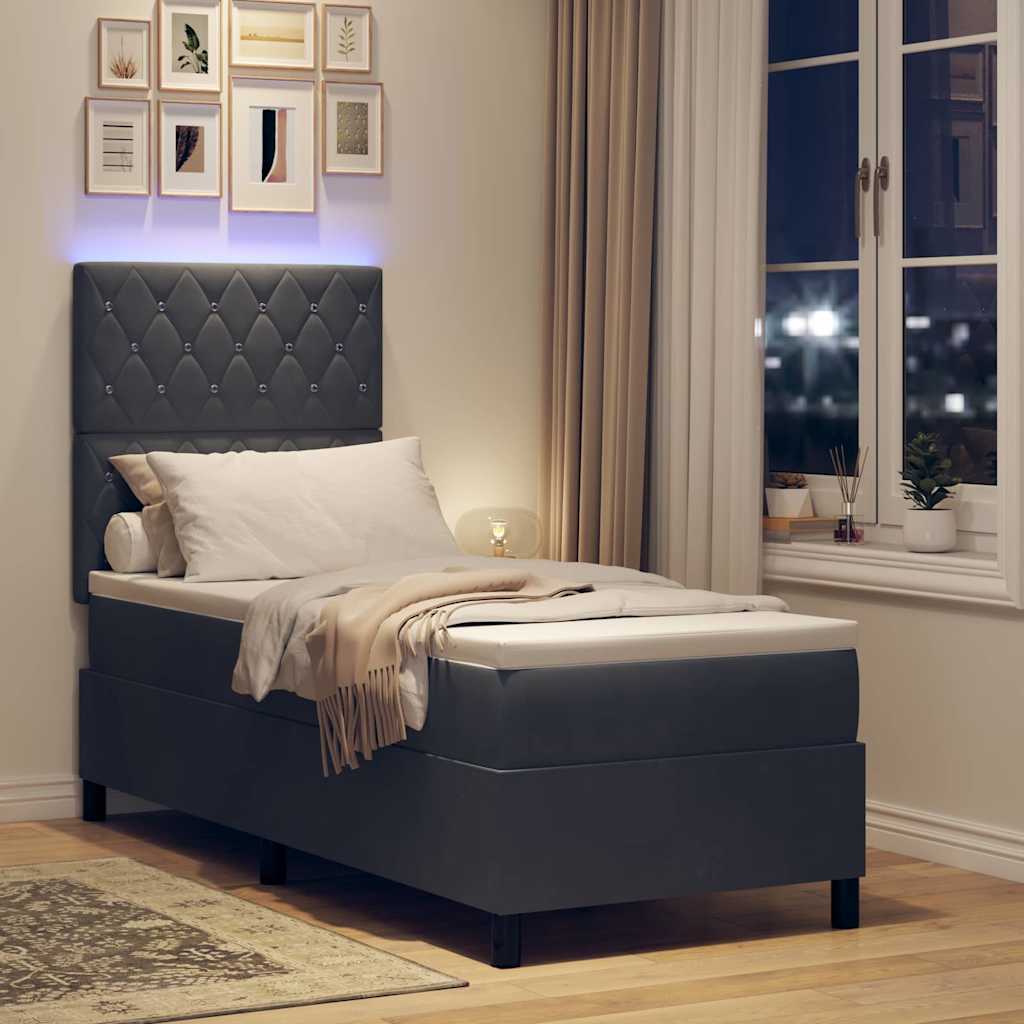 LED Boxspringbett mit Matratze Dunkelgrau 80 x 200 cm Stoff