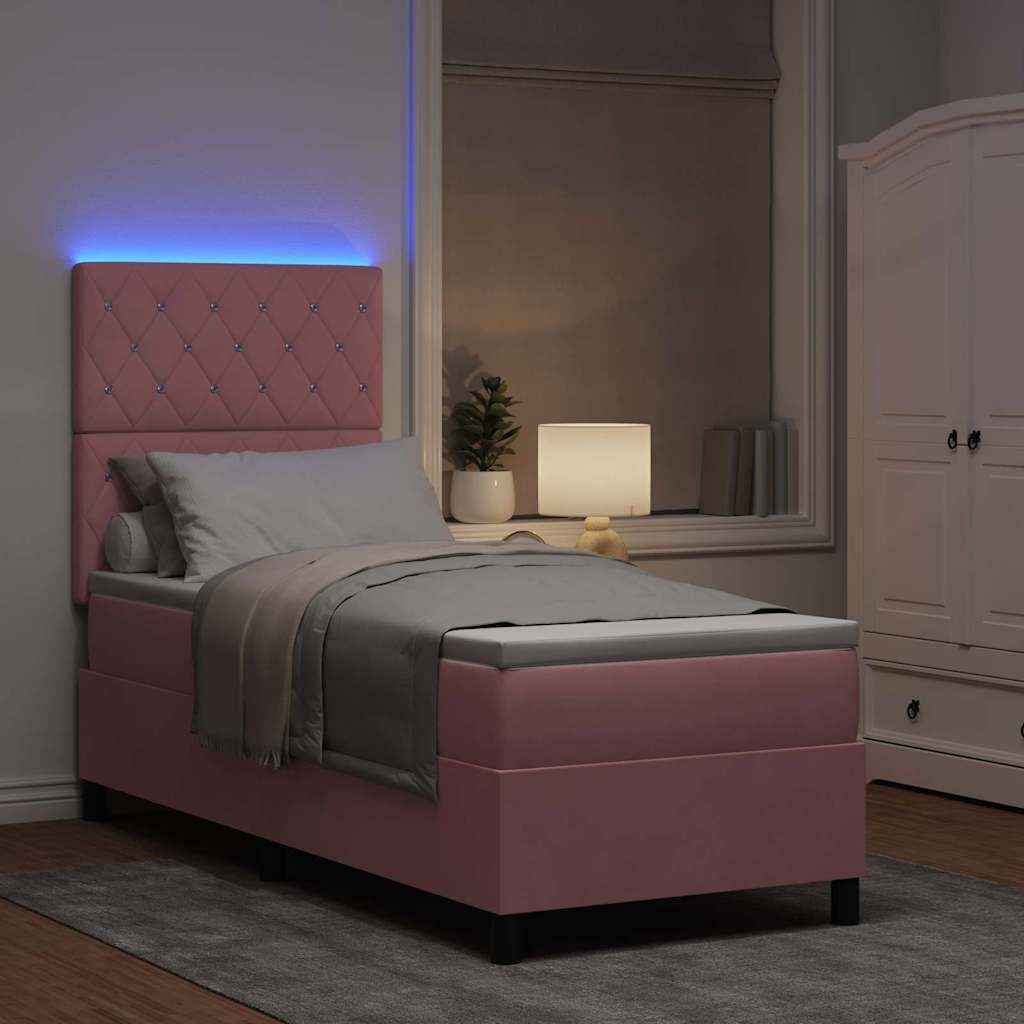 LED Boxspringbett mit Matratze Rosa 80 x 200 cm Samt