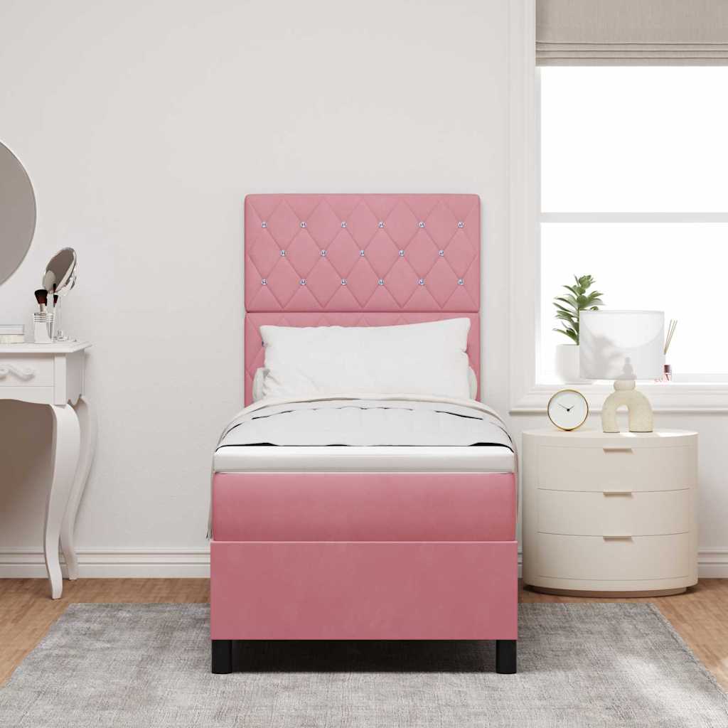 LED Boxspringbett mit Matratze Rosa 80 x 200 cm Samt