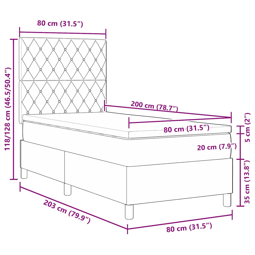 LED Boxspringbett mit Matratze Rosa 80 x 200 cm Samt