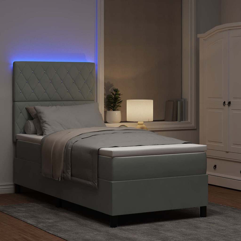LED Boxspringbett mit Matratze Hellgrau 90 x 190 cm Stoff