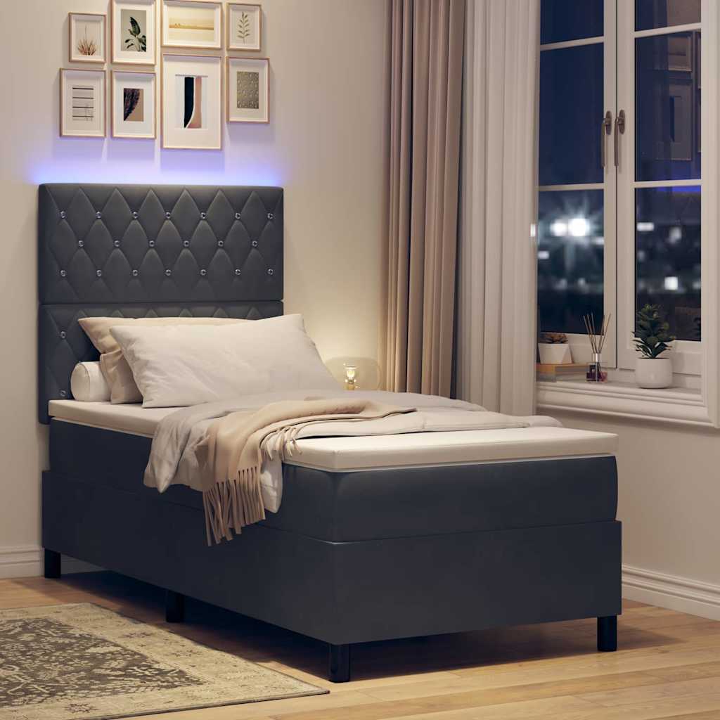 LED Boxspringbett mit Matratze Dunkelgrau 90 x 190 cm Samt