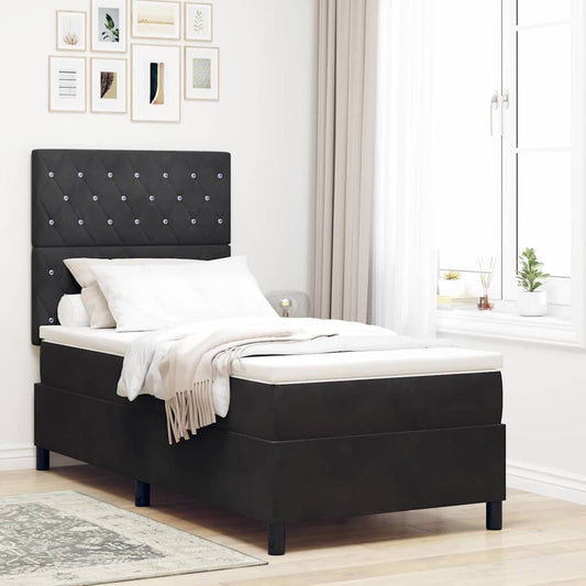 Boxspringbett mit Matratze Schwarz 90 x 190 cm Samt
