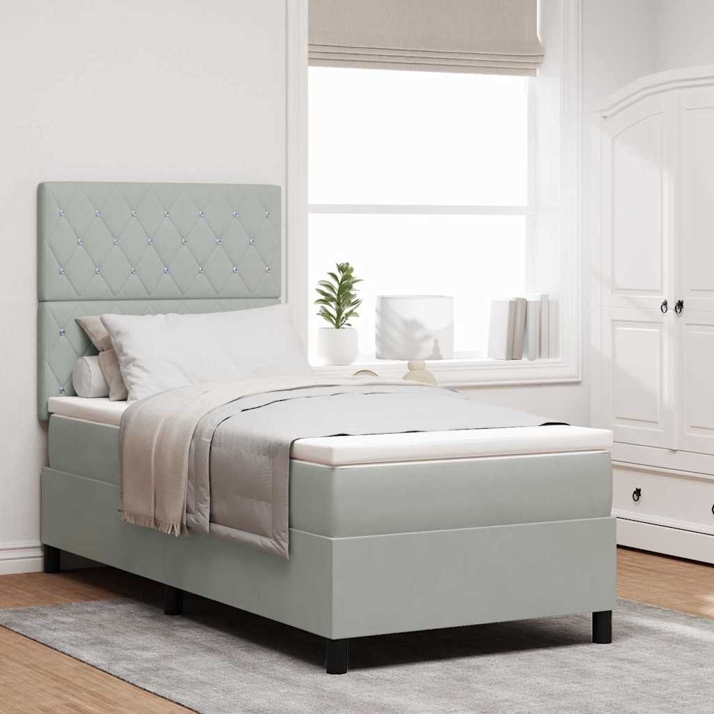 LED Boxspringbett mit Matratze Hellgrau 90 x 200 cm Samt