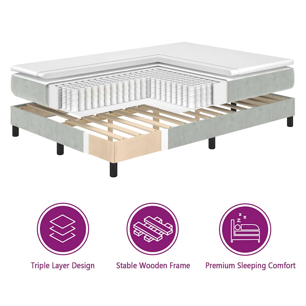 LED Boxspringbett mit Matratze Hellgrau 90 x 200 cm Samt