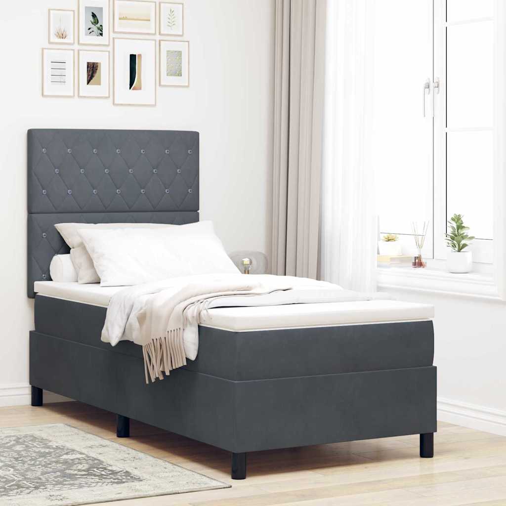 LED Boxspringbett mit Matratze Dunkelgrau 90 x 200 cm Samt
