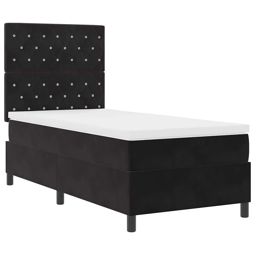 LED Boxspringbett mit Matratze Schwarz 90 x 200 cm Samt
