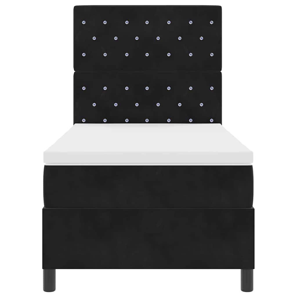 LED Boxspringbett mit Matratze Schwarz 90 x 200 cm Samt