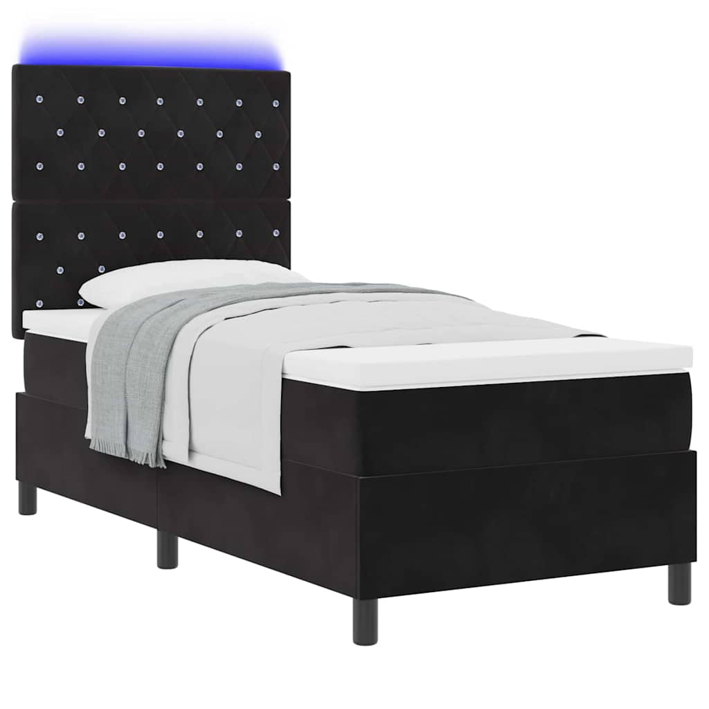 LED Boxspringbett mit Matratze Schwarz 90 x 200 cm Samt
