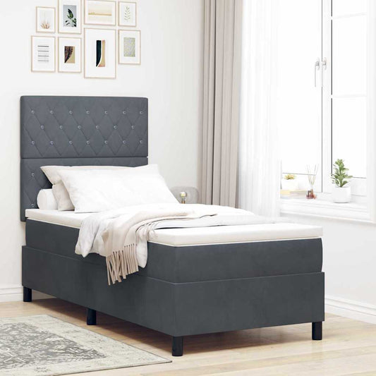 Boxspringbett mit Matratze Dunkelgrau 100 x 200 cm Samt