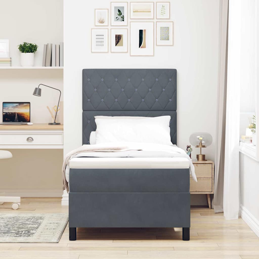 Boxspringbett mit Matratze Dunkelgrau 100 x 200 cm Samt