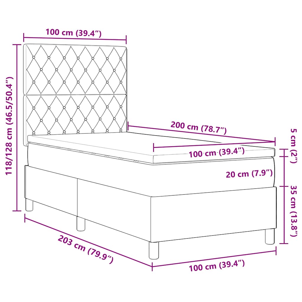 LED Boxspringbett mit Matratze Dunkelgrau 100 x 200 cm Samt