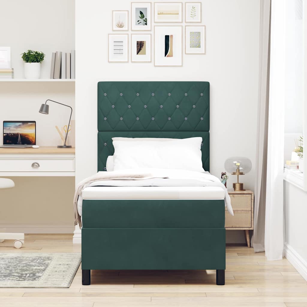 LED Boxspringbett mit Matratze Dunkelgrün 100 x 200 cm Samt