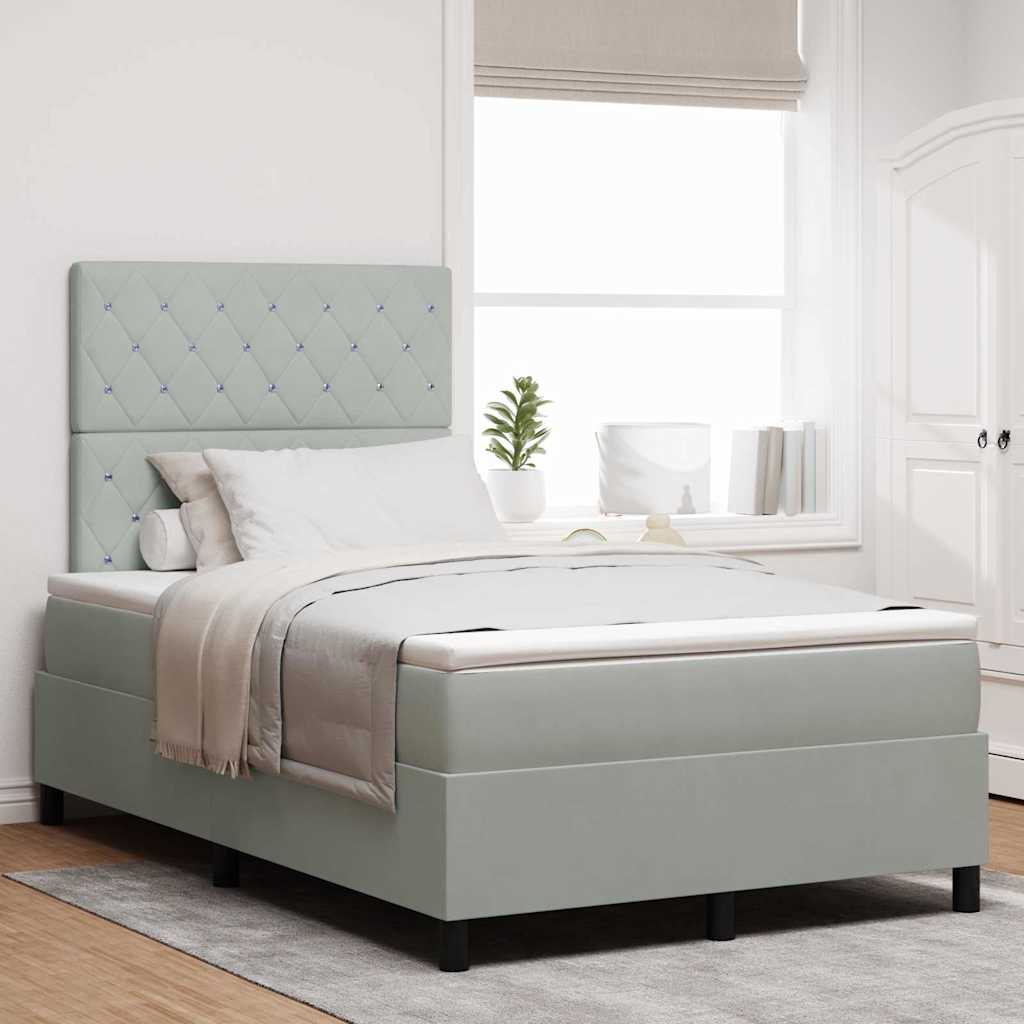 LED Boxspringbett mit Matratze Hellgrau 120 x 190 cm Samt