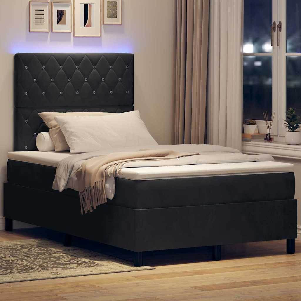 LED Boxspringbett mit Matratze Schwarz 120 x 190 cm Samt