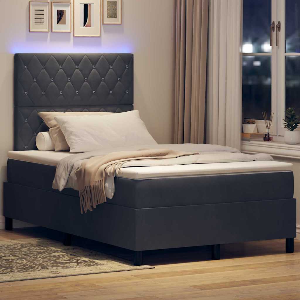 LED Boxspringbett mit Matratze Dunkelgrau 120 x 200 cm Samt
