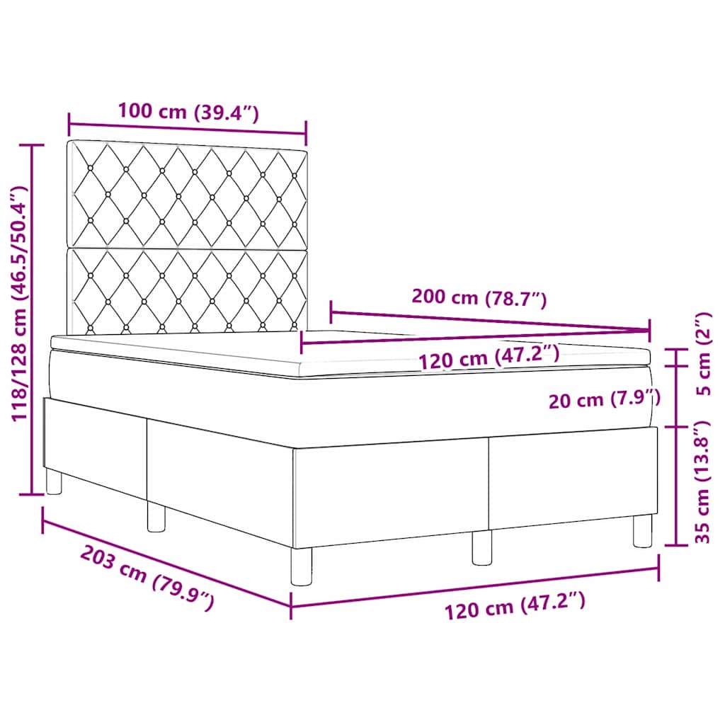 LED Boxspringbett mit Matratze Dunkelgrau 120 x 200 cm Samt