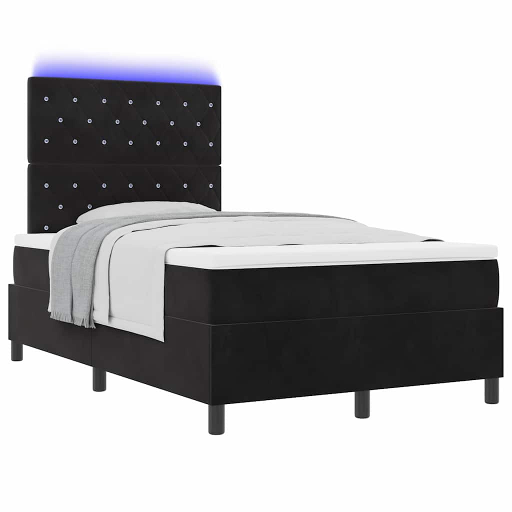 LED Boxspringbett mit Matratze Schwarz 120 x 200 cm Samt