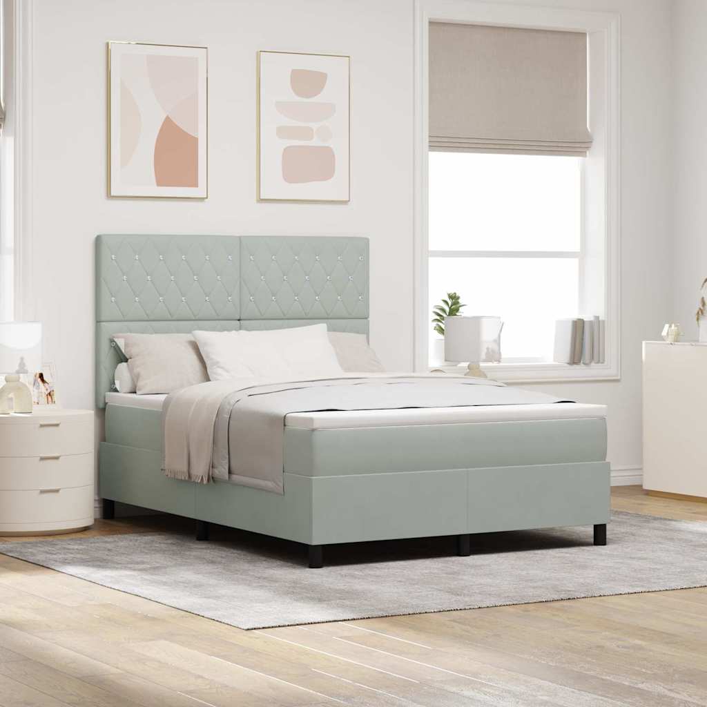 LED Boxspringbett mit Matratze Hellgrau 140 x 190 cm Samt