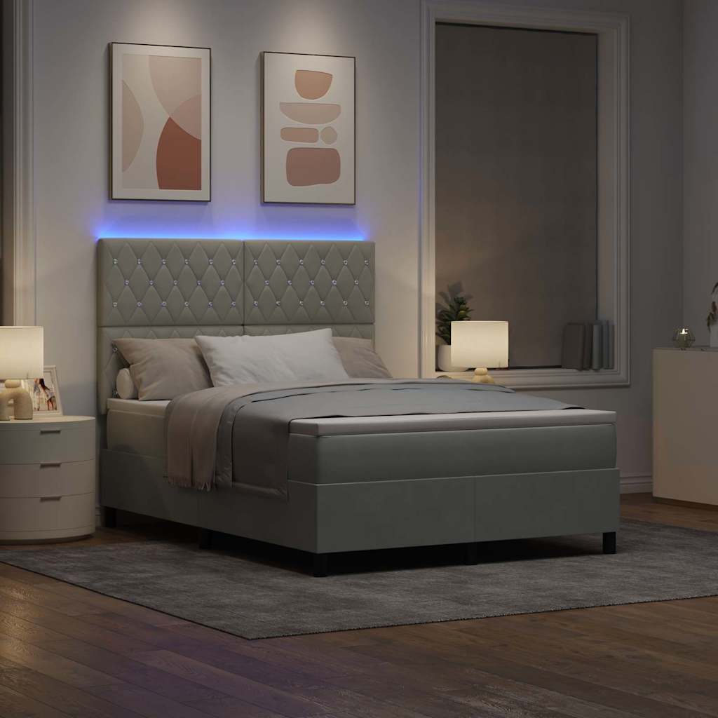 LED Boxspringbett mit Matratze Hellgrau 140 x 200 cm Samt