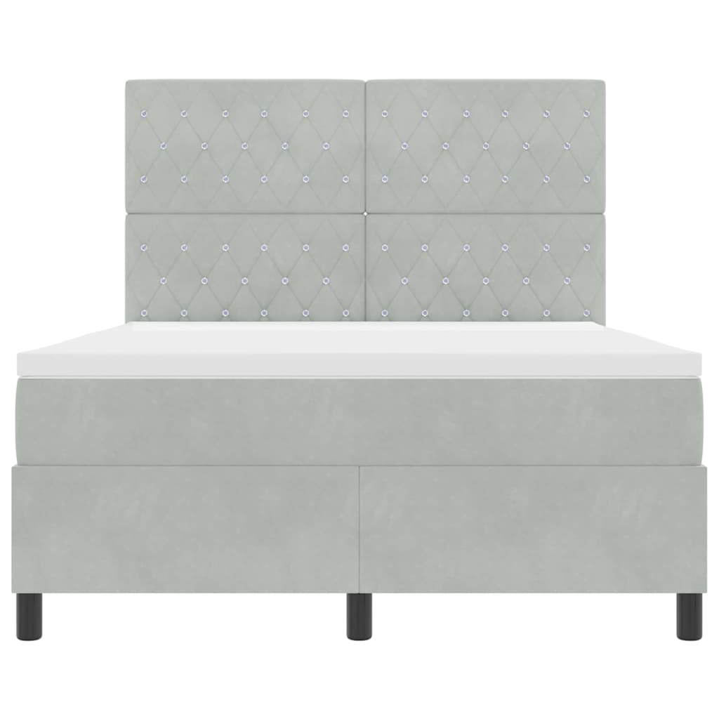 LED Boxspringbett mit Matratze Hellgrau 140 x 200 cm Samt