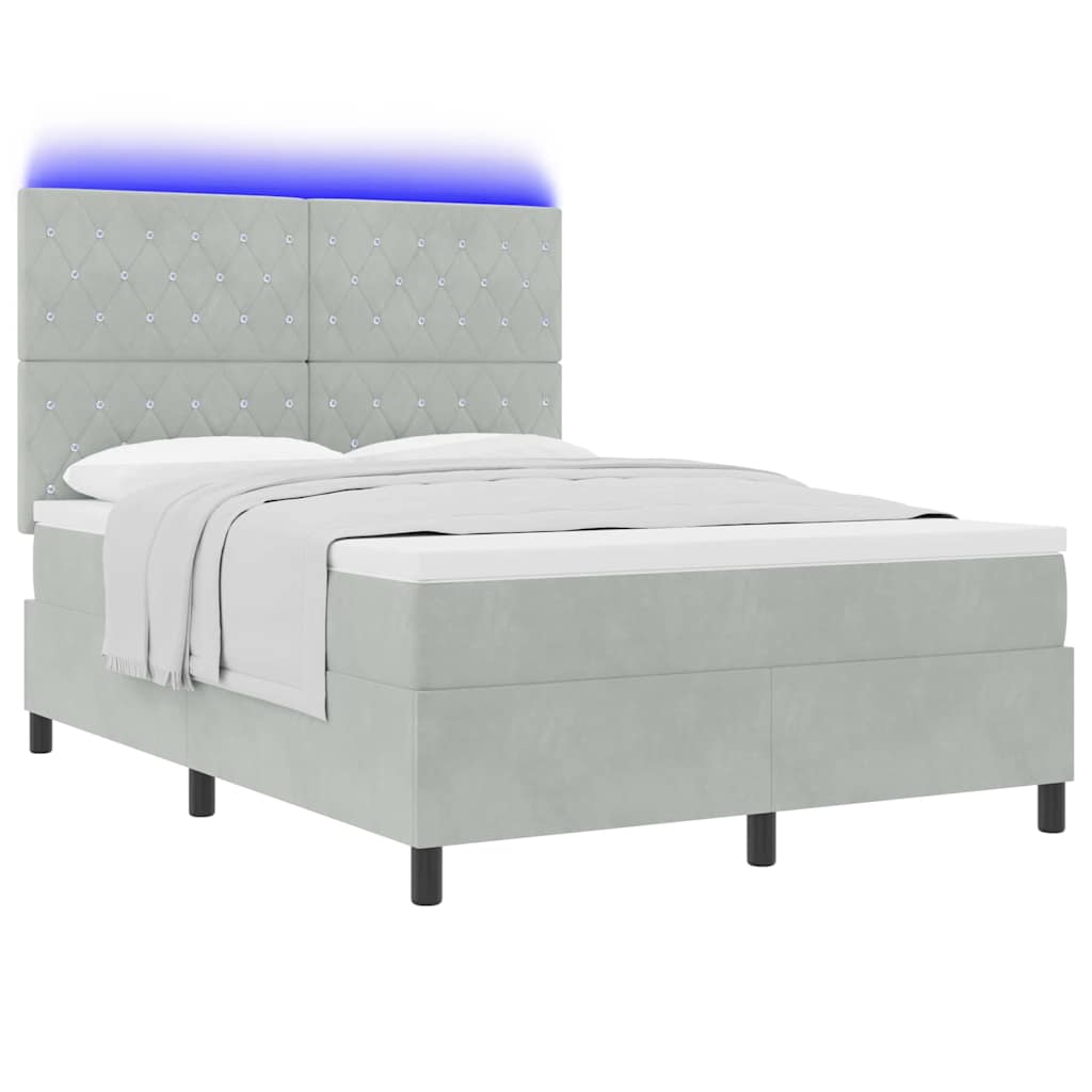 LED Boxspringbett mit Matratze Hellgrau 140 x 200 cm Samt