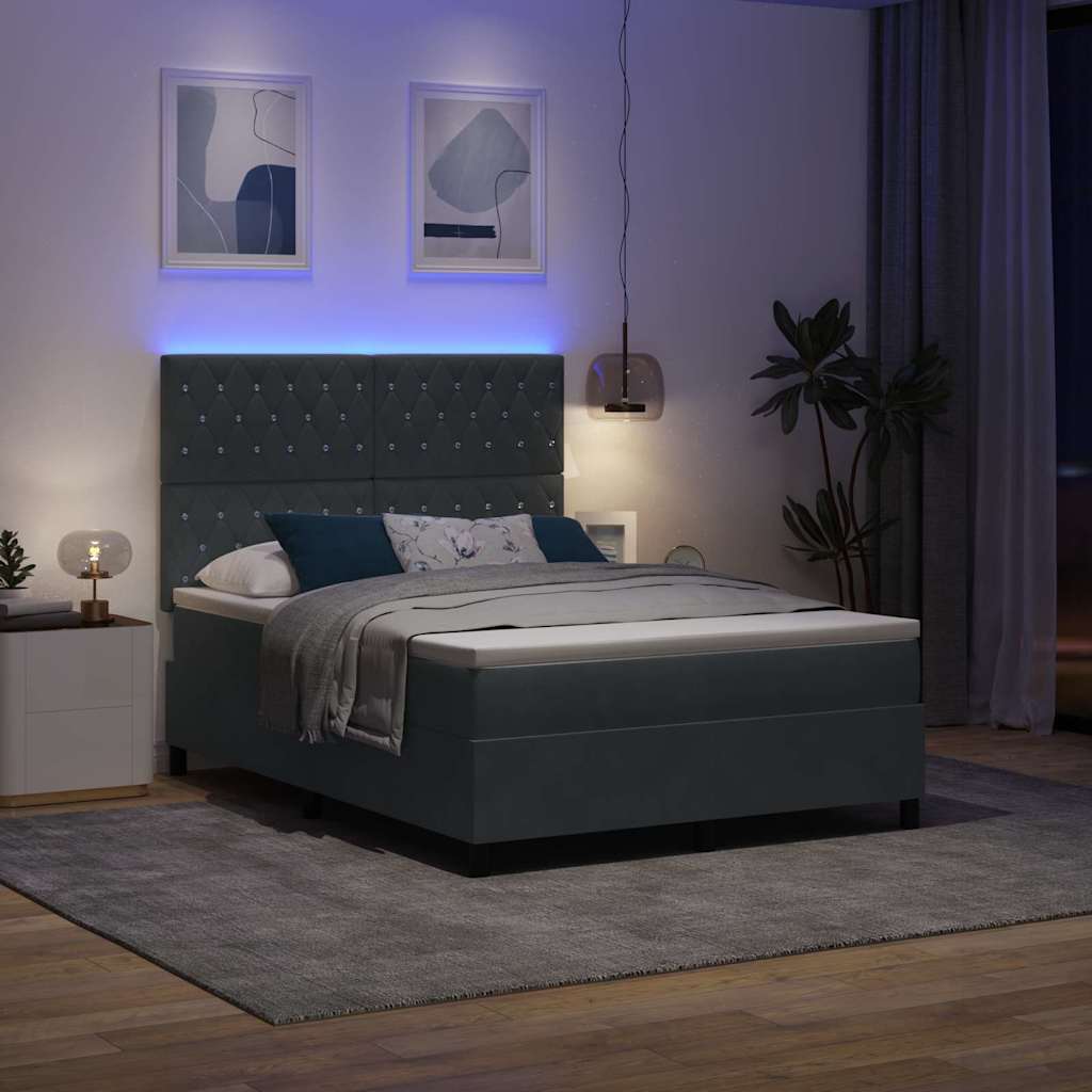 LED Boxspringbett mit Matratze Dunkelgrau 140 x 200 cm Samt