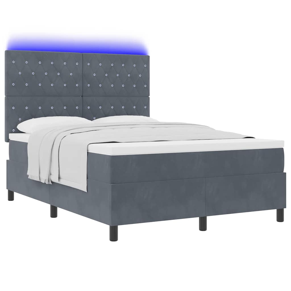 LED Boxspringbett mit Matratze Dunkelgrau 140 x 200 cm Samt